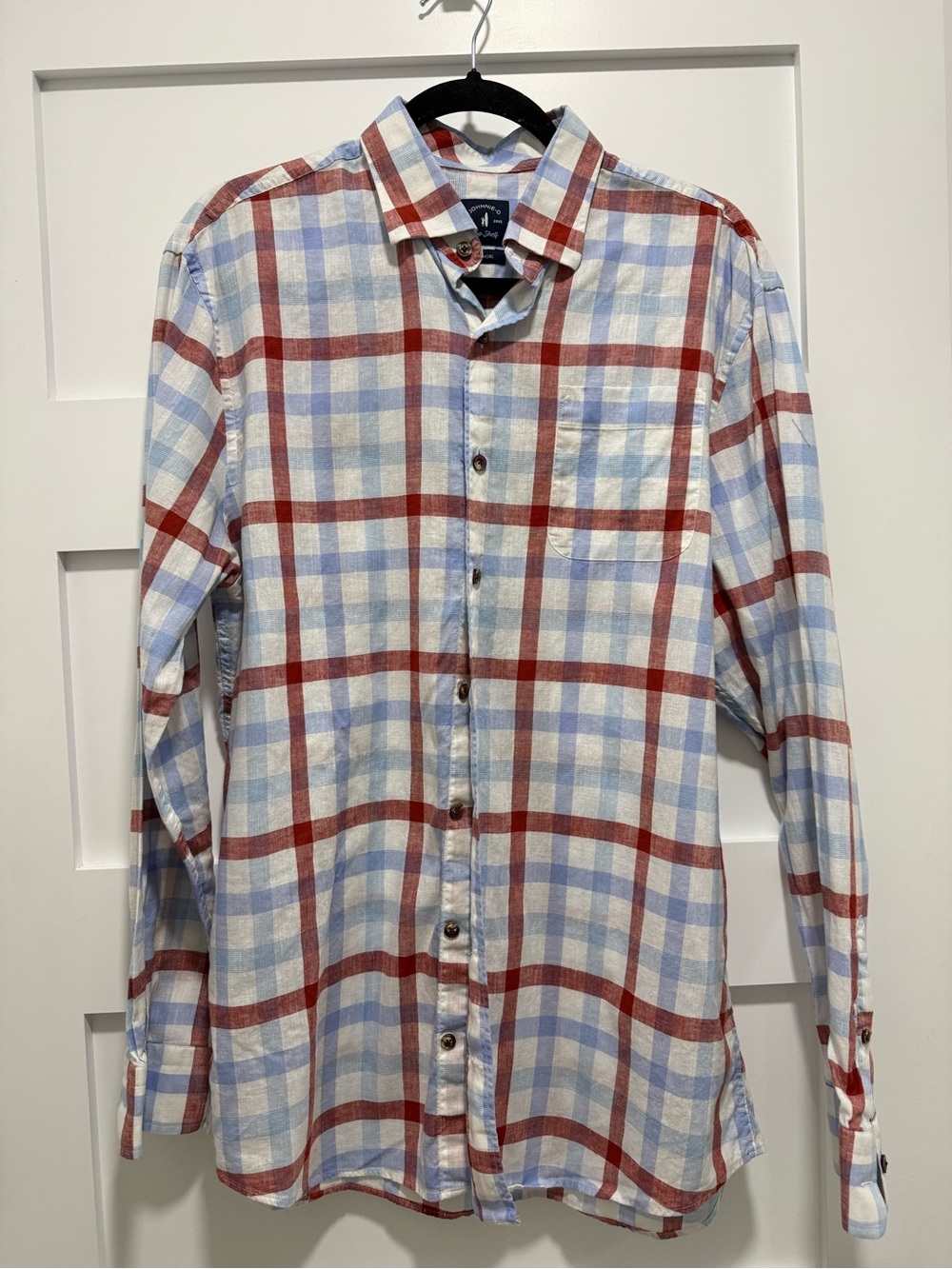Johnnie-O Men's Plaid Button-Down Shirt - Light Blue & Red